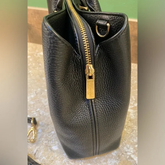 Michael Kors Camille Large Leather Satchel in Black Pebble with Gold Immaculate! - Picture 10 of 15